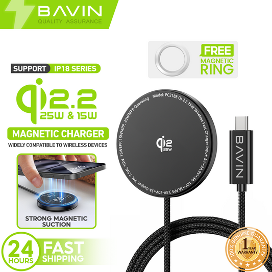 (Qi2 25W) BAVIN PC2021 25W Magnetic Wireless Fast Charging Charger for Android & iPhone 18 Series