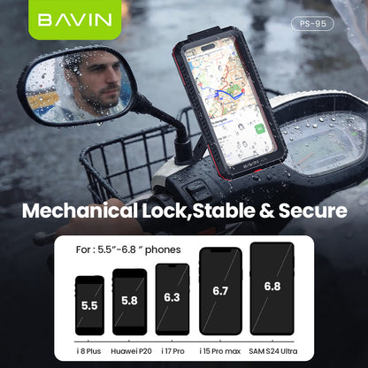 BAVIN PS95 Adjustable Waterproof Motorcycle Bike Phone Holder with 360° Rotation, Anti-Collision
