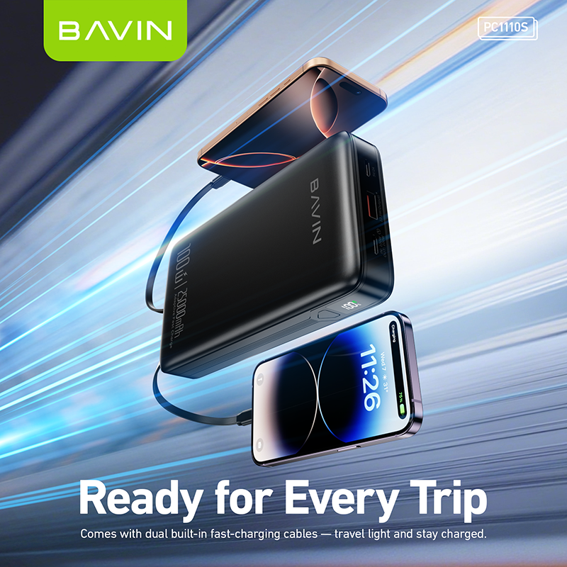 BAVIN PC1112S 20000mAh / 25000mAh 100W Fast Charging Powerbank w/ Built-in Cables, Supports Phones & Laptop