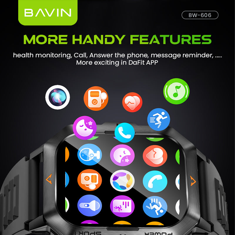 BAVIN BW606 Waterproof Sport Smart Watch 2.01" HD Display w/ AI Voice, Flashlight & Health Monitor for Smartphones