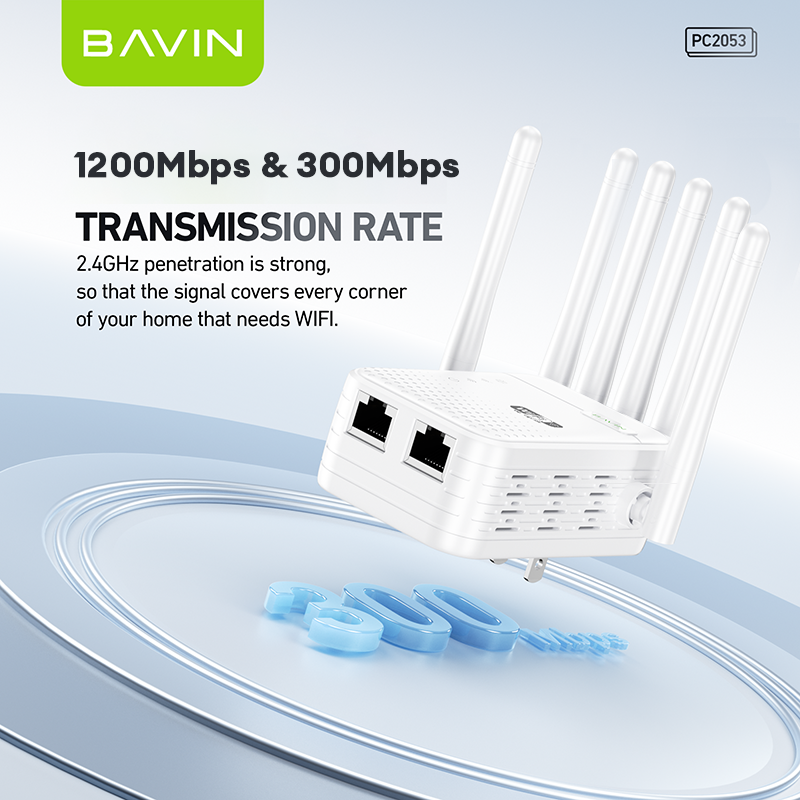 BAVIN C-PC2053 Wireless WiFi Repeater & Signal Extender (2.4G/5G, Up to 1200Mbps)