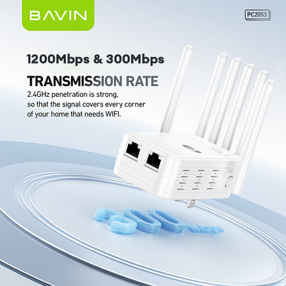 BAVIN C-PC2053 Wireless WiFi Repeater & Signal Extender (2.4G/5G, Up to 1200Mbps)