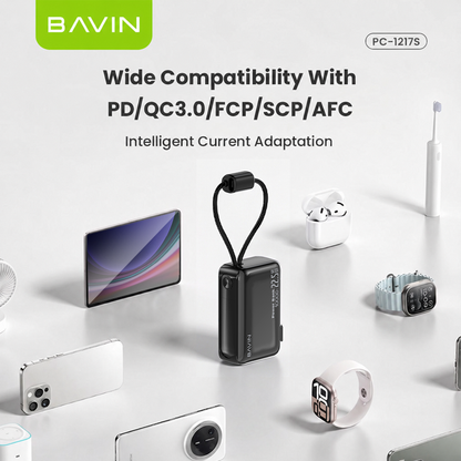 [CCC] BAVIN PC1217 2in1 Portable 10000mAh 22.5W Fast Charging Powerbank Built-in Dual Cables+AC Plug