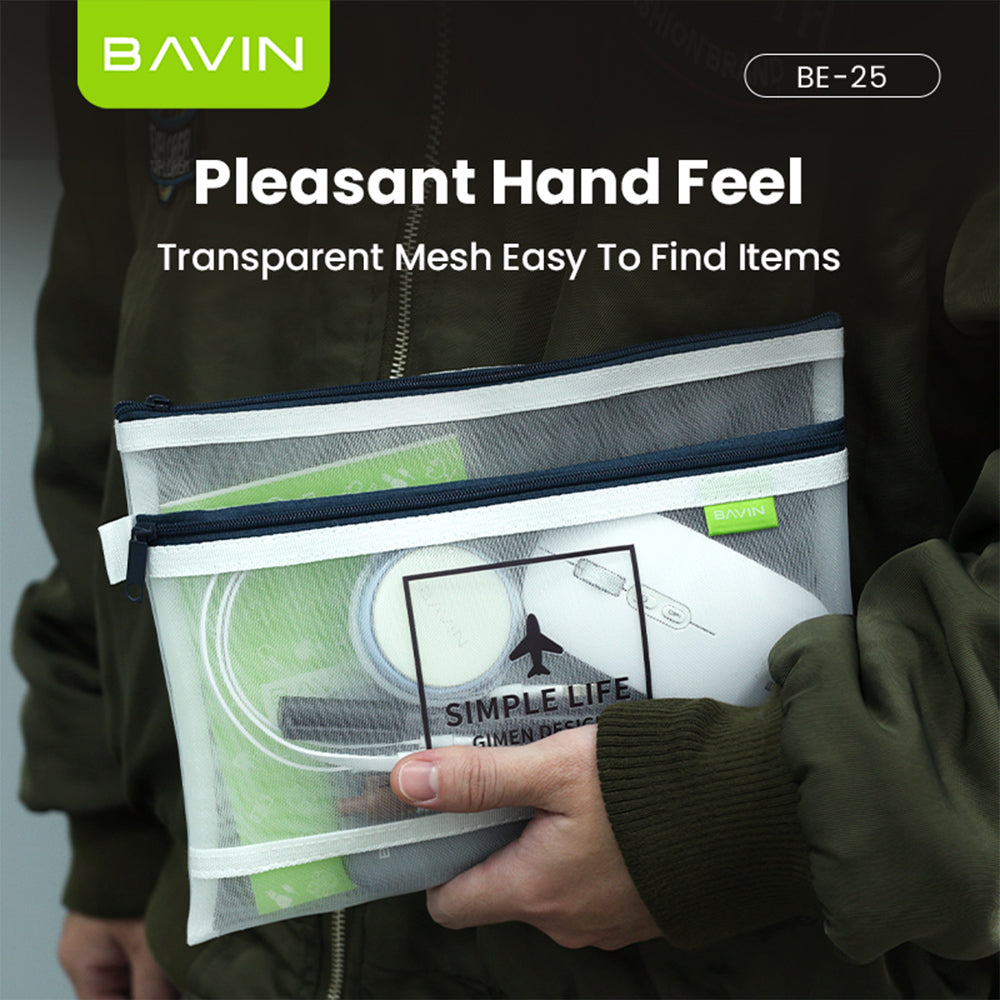 BAVIN BE25 Multi-functional Portable Transparent Double-Layer Nylon Mesh Storage Pouch Bag w/ Zipper