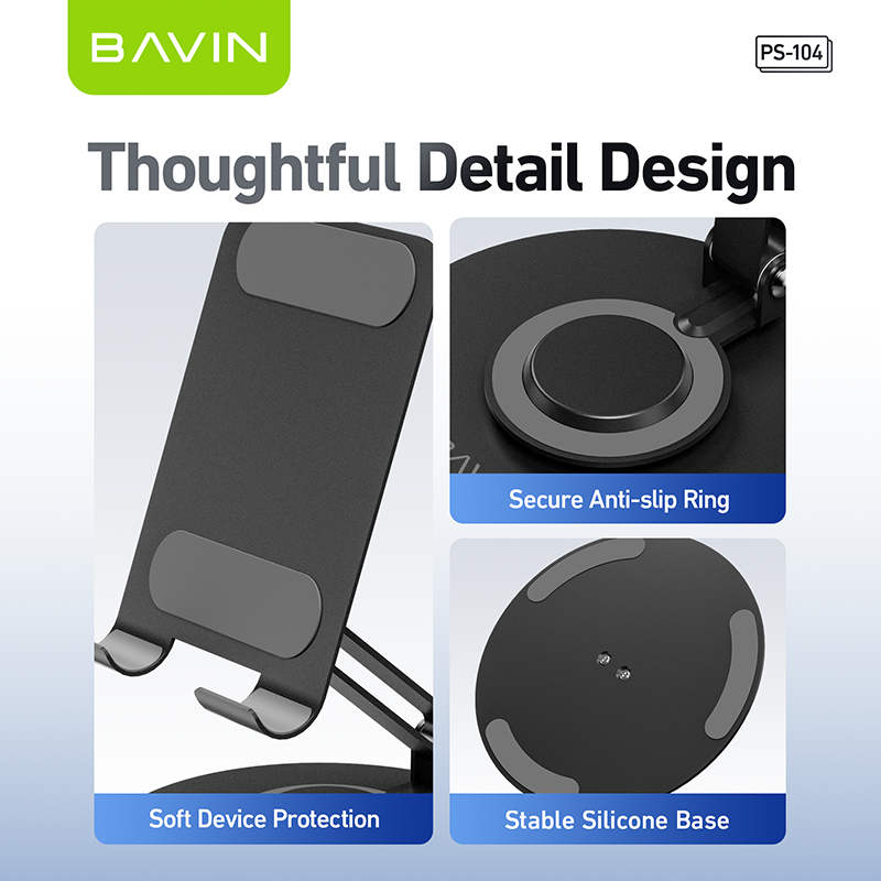 BAVIN PS104 Portable Foldable 360° Rotating Metal Desk Phone Holder Universal Stand for Phone/Tablet