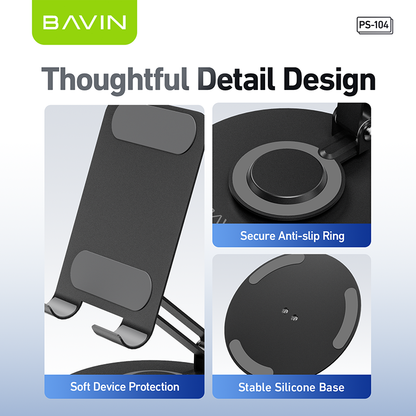 BAVIN PS104 Portable Foldable 360° Rotating Metal Desk Phone Holder Universal Stand for Phone/Tablet
