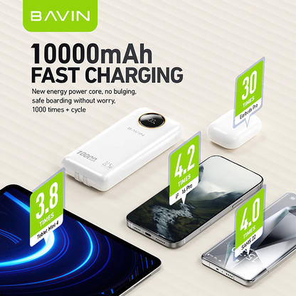 BAVIN Y-PC1152 10000mAh Fast Charging Powerbank 22.5W w/ LED Display & Built-in Dual Cables Type-C / iPhone