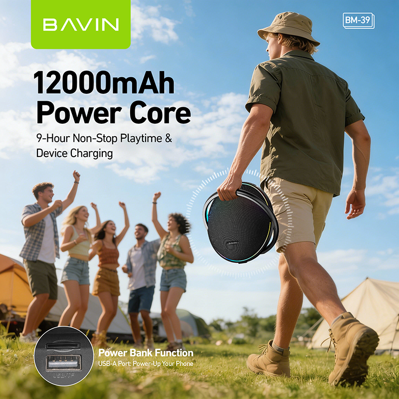 BAVIN BM39 100W Portable Bluetooth Wireless Speaker w/12000mAh Powerbank Function for Home & Outdoor