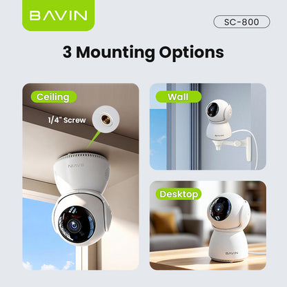 BAVIN SC800 3MP Pan/Tilt Home Security WiFi CCTV Camera | 2-Way Audio & App Control w/ Wall Stand