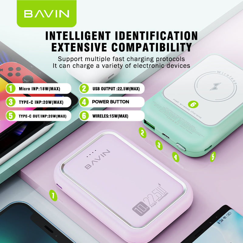 BAVIN Y-PC061 10000mAh Wireless Magnetic Powerbank w/ 22.5W PD Fast Charging