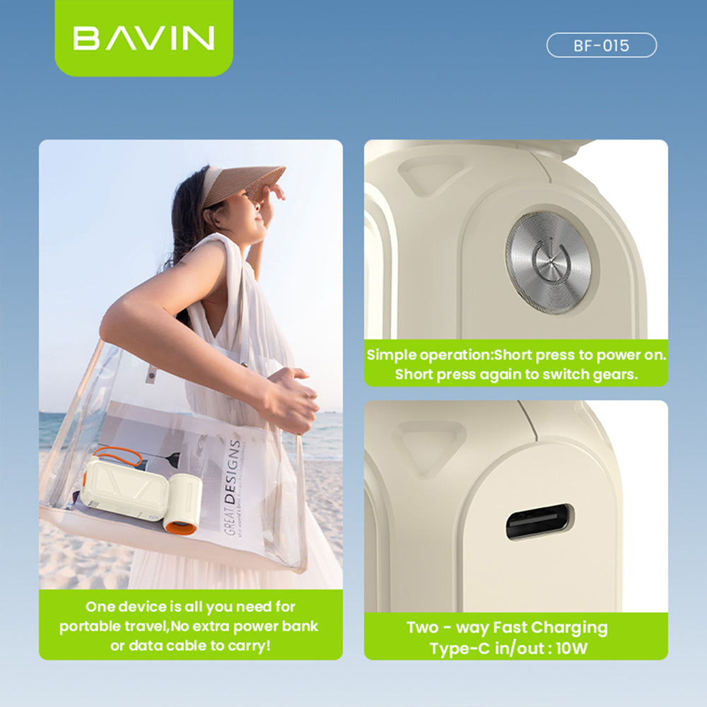 BAVIN BF-015 2-in-1 Handheld Mini Turbo Fan 17650RPM Rechargeable & 8000mAh Powerbank w/ 5-Speed Adjustable, LED Display