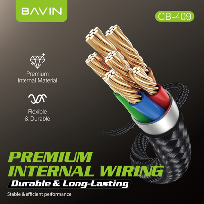 BAVIN CB409 3A 15W Fast Charging 2m Nylon Braided Type-C Data Cable w/ 10Gbps High-Speed Transfer