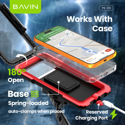 BAVIN PS95 Adjustable Waterproof Motorcycle Bike Phone Holder with 360° Rotation, Anti-Collision