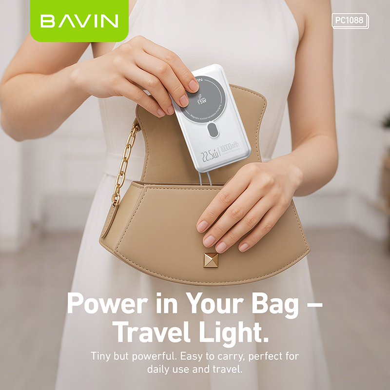 BAVIN Y-PC1088 10000mAh 22.5W PD Magnetic Wireless Fast Charging Power Bank w/ Magnetic Ring