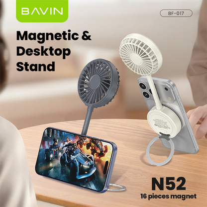 【Christmas Gift】BAVIN BF017 Magnetic Portable Handheld Fan w/Desktop Phone Stand+6000RPM Strong Wind