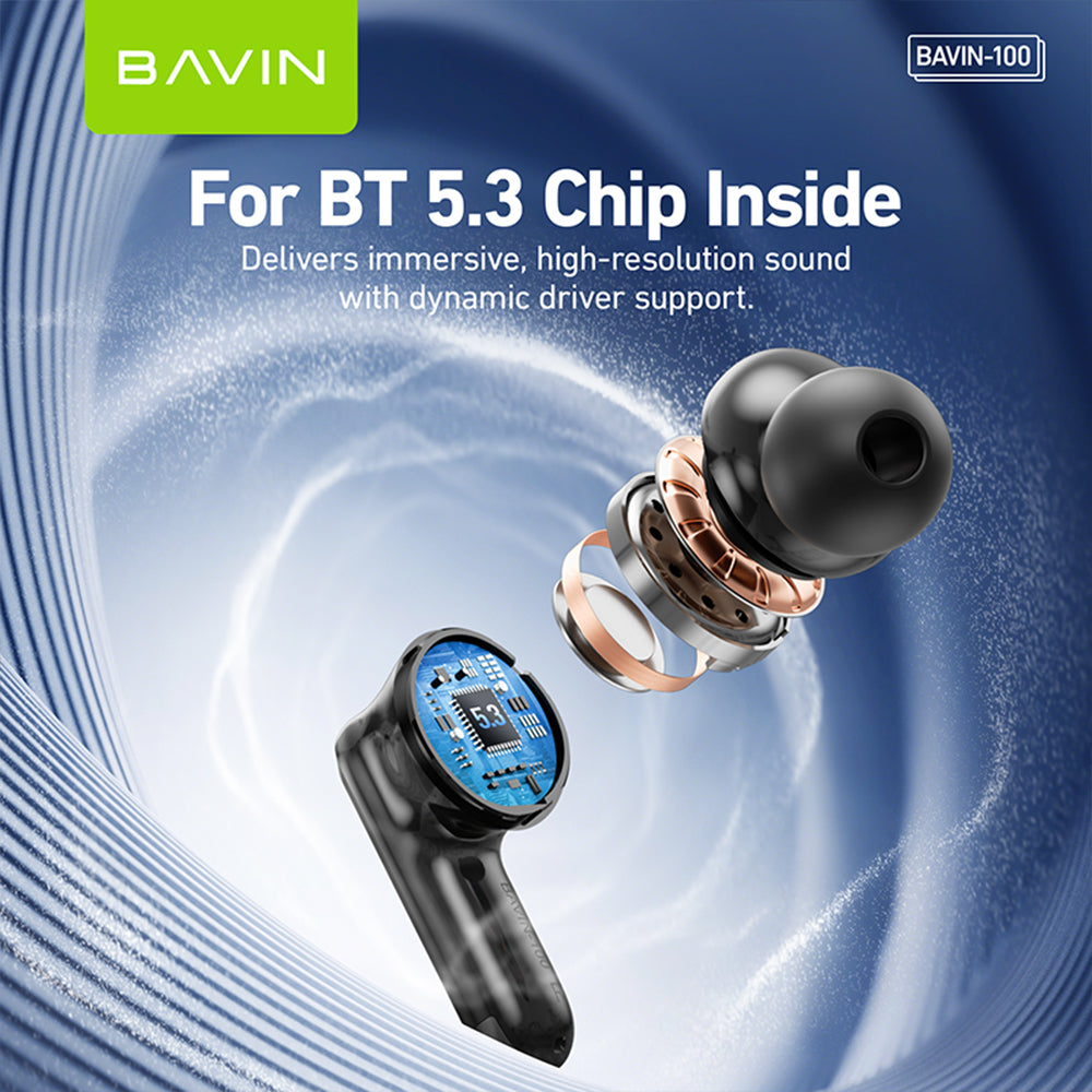 BAVIN HB-BA-100 Wireless Earbuds Bluetooth Hi-Res Audio w/ Touch Control & Mic/ Type-C 4H Playtime Earphones