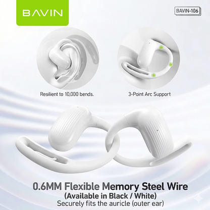 BAVIN BA106 Hi-Fi Open-Ear Wireless Bluetooth 6.0 Earbuds w/ Type-C Fast Charging for Smartphones