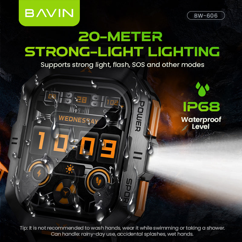 BAVIN BW606 Waterproof Sport Smart Watch 2.01" HD Display w/ AI Voice, Flashlight & Health Monitor for Smartphones