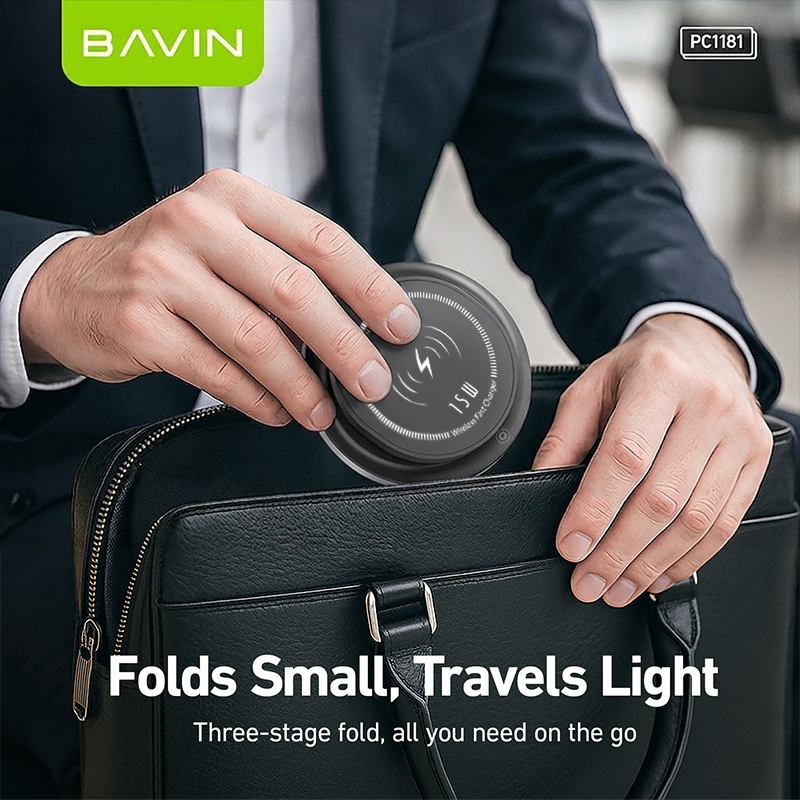 BAVIN PC1181 3in1 Magnetic 15W Wireless Charger Dock for Phone/Watch/Earbuds w/ Foldable Stand & LED