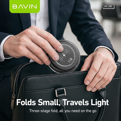 BAVIN PC1181 3in1 Magnetic 15W Wireless Charger Dock for Phone/Watch/Earbuds w/ Foldable Stand & LED