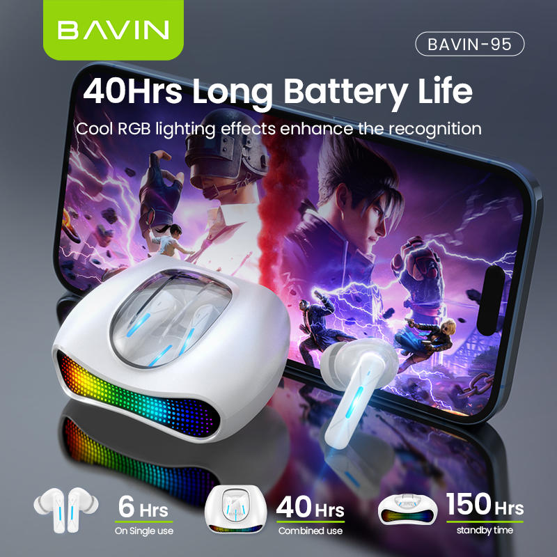 BAVIN HB-BA-95 Bluetooth 5.3 Gaming Earphones | HiFi Sound | ENC Noise Reduction | RGB Lights | 40H Battery Life