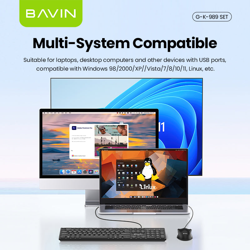 BAVIN K989 Wired Keyboard & Mouse Set Extra Durable & Splashproof Compatible for Computer / Laptop