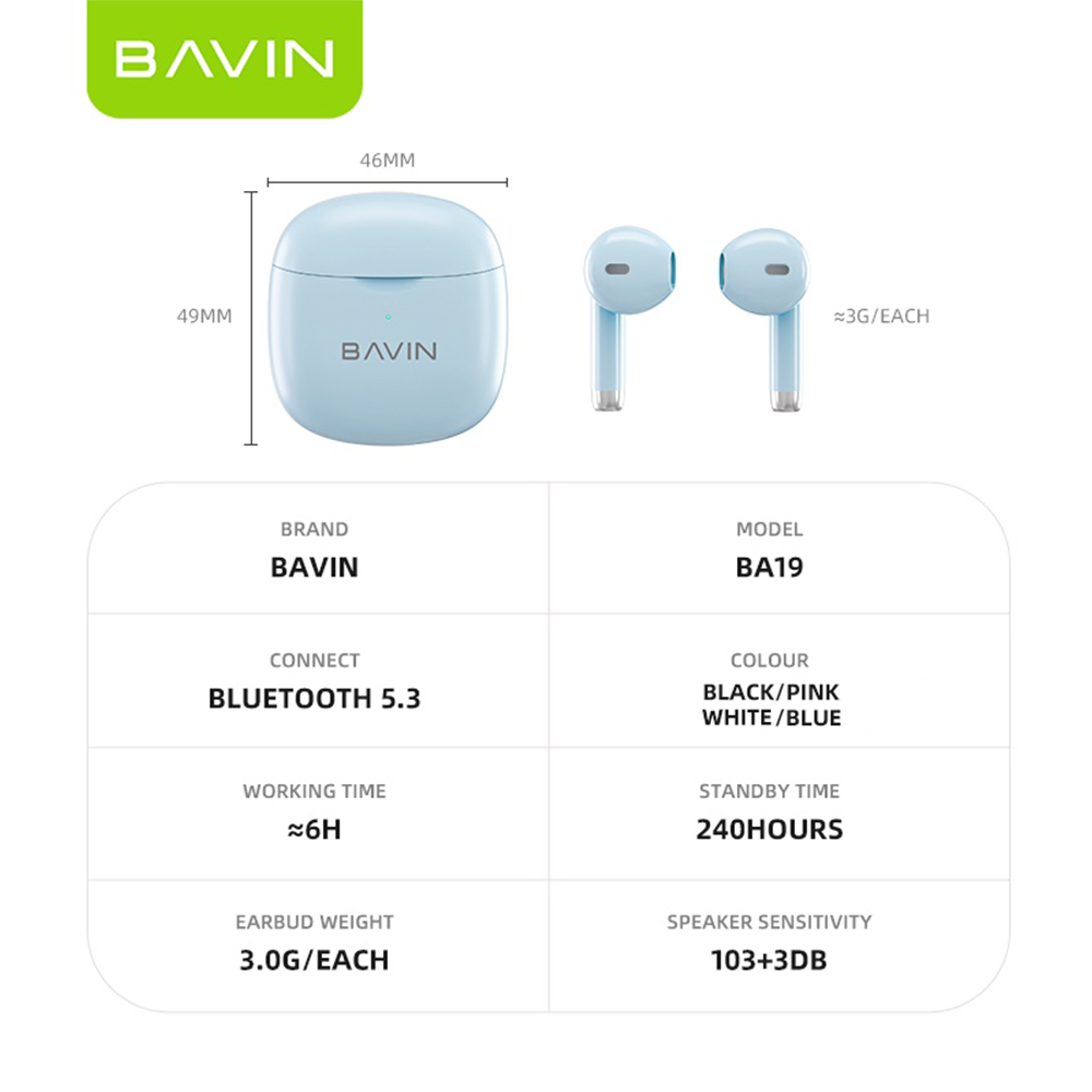 BAVIN HB-BA-19 TWS Wireless Bluetooth Earbuds w/ High Stereo Sound & Touch Control
