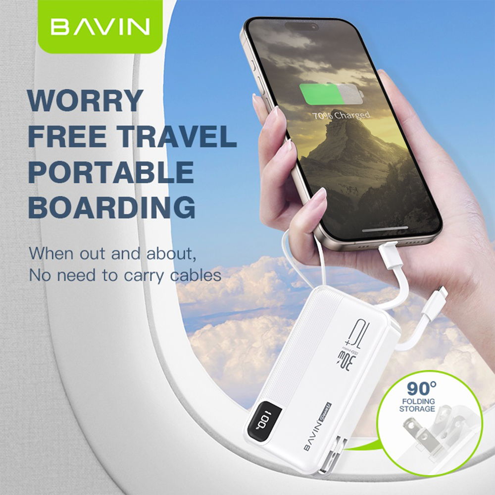 BAVIN PC018 10000mAh 30W Fast Charging Power Bank Built-in Type-C / iPhone Cable & Plug for iPhone 17