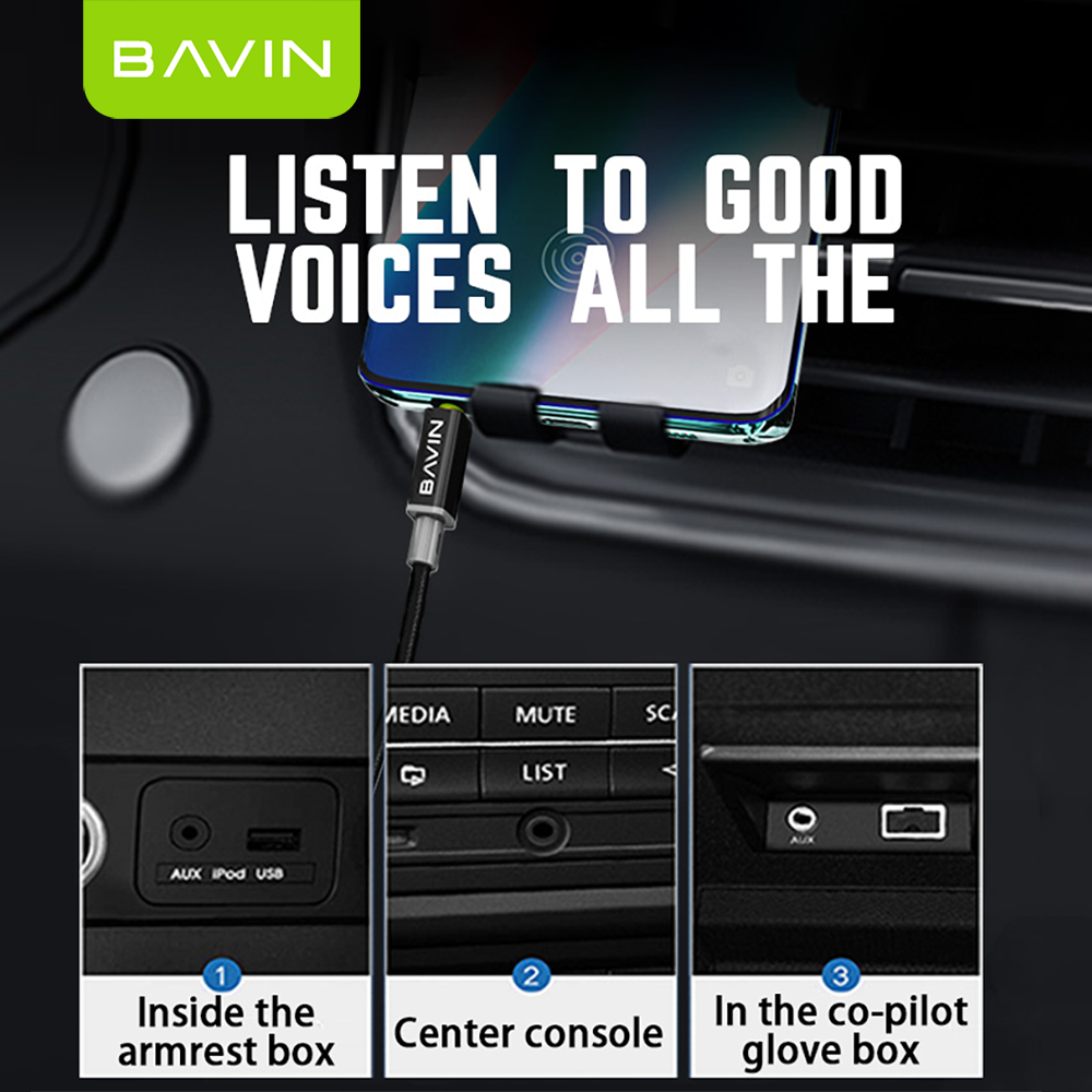 BAVIN H-3.5-AUX26 Universal 3.5mm Audio Jack Cable 1.2m Nylon Braided w/ 90° Angle for Speaker, TV, Computer & Phones