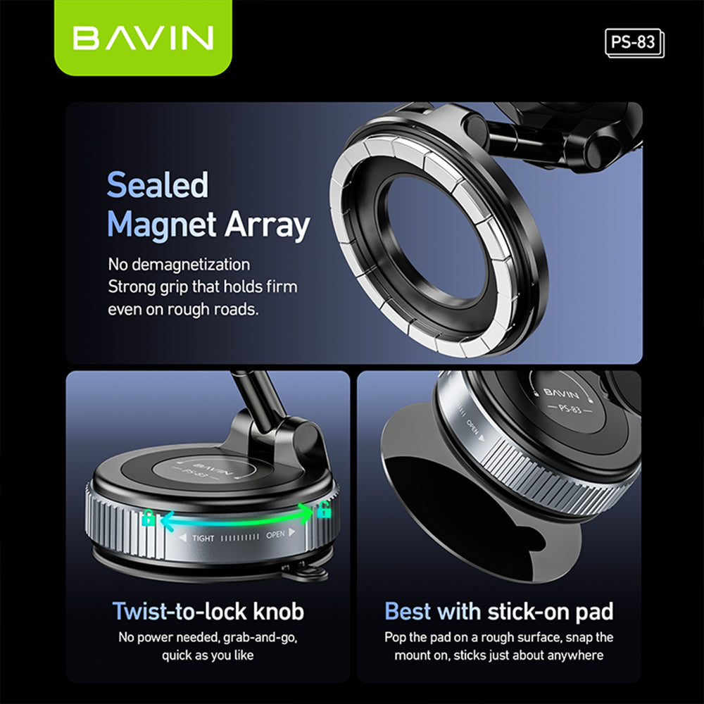 BAVIN D-S-PS83 Magnetic Car Mount Dashboard / Windshield Holder w/ 360° Rotation for Smartphones