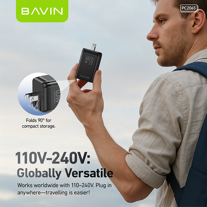 BAVIN C-PC2065-CC 65W PD+QC Fast Charging w/ Type-C+USB Multi Ports Output Charger Cable Set