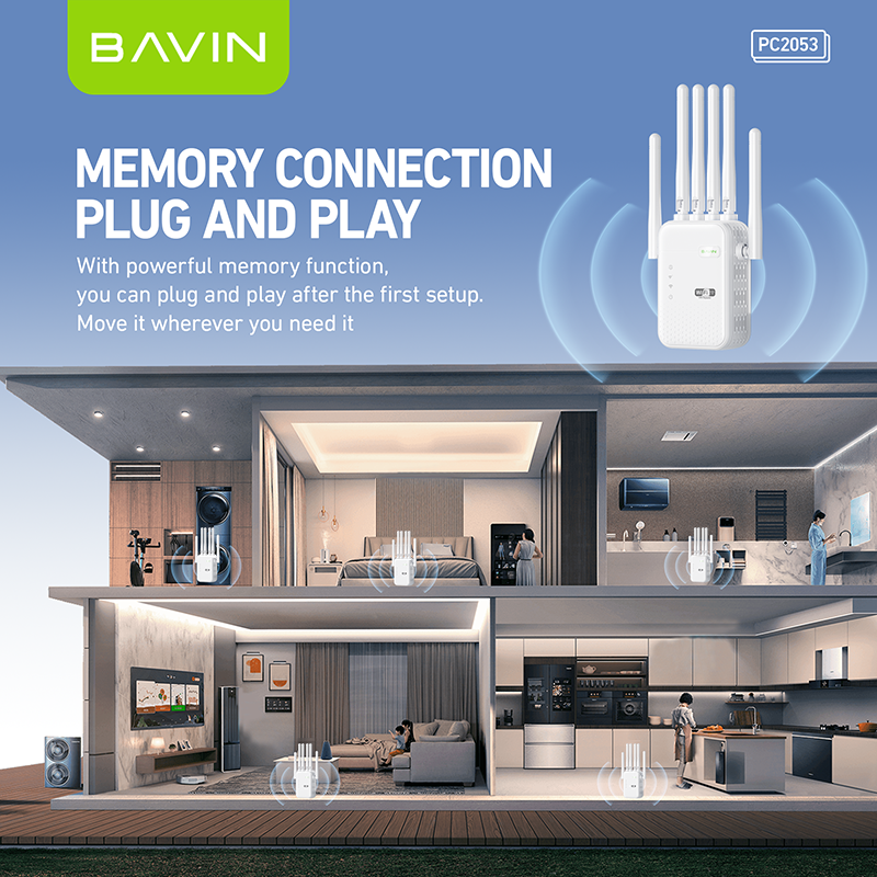 BAVIN C-PC2053 Wireless WiFi Repeater & Signal Extender (2.4G/5G, Up to 1200Mbps)