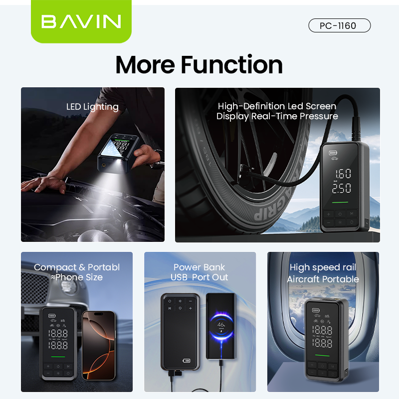 BAVIN Y-PC1160 2 in 1 Jump Starter & Air Compressor 10400mAh Powerbank