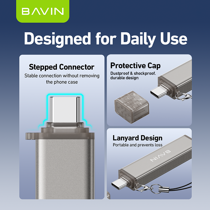 BAVIN O92 3-in-1 USB2.0 Portable Card Reader TF + SD + USB OTG w/480Mbps For Laptop, Smartphone, Tablet & OTG Supported
