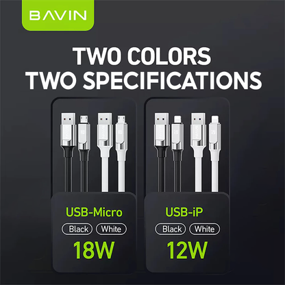 BAVIN CB288 18W PD Fast Charging Soft Silicone Thick Wire Data Cable Compatible for Smartphones