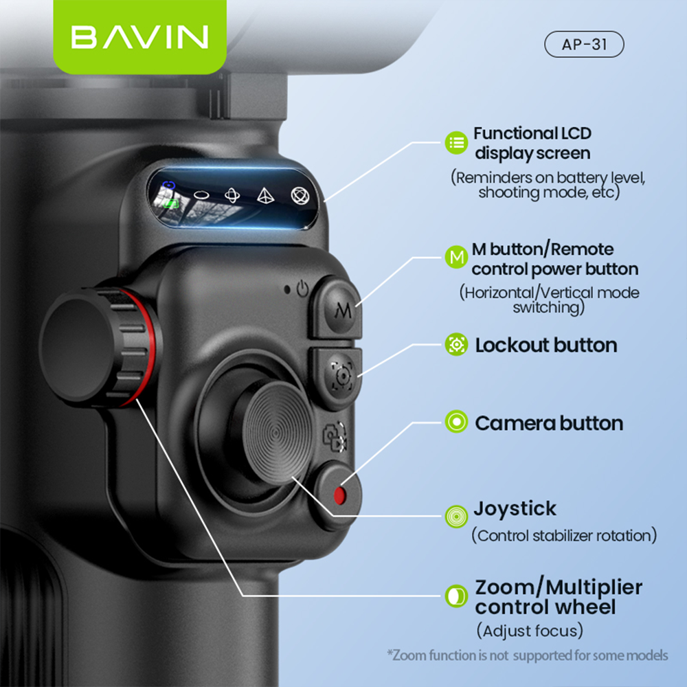 BAVIN P30/P31 Foldable Phone 3-Axis Gimbal Stabilizer w/Tripod/Fill Light/AI Smart Face Tracking