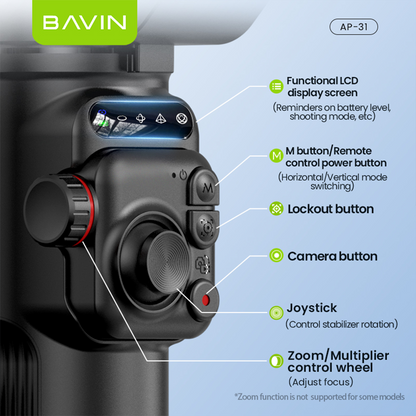 BAVIN P30/P31 Foldable Phone 3-Axis Gimbal Stabilizer w/Tripod/Fill Light/AI Smart Face Tracking