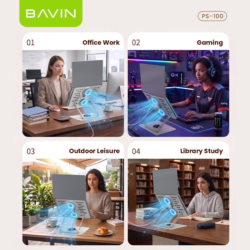 BAVIN PS100 Laptop Stand 360° Rotating Adjustable Angled Metal Holder With Fan Aluminum Alloy Holder