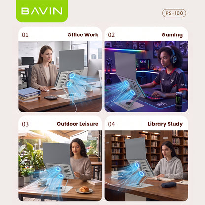 BAVIN PS100 Laptop Stand 360° Rotating Adjustable Angled Metal Holder With Fan Aluminum Alloy Holder