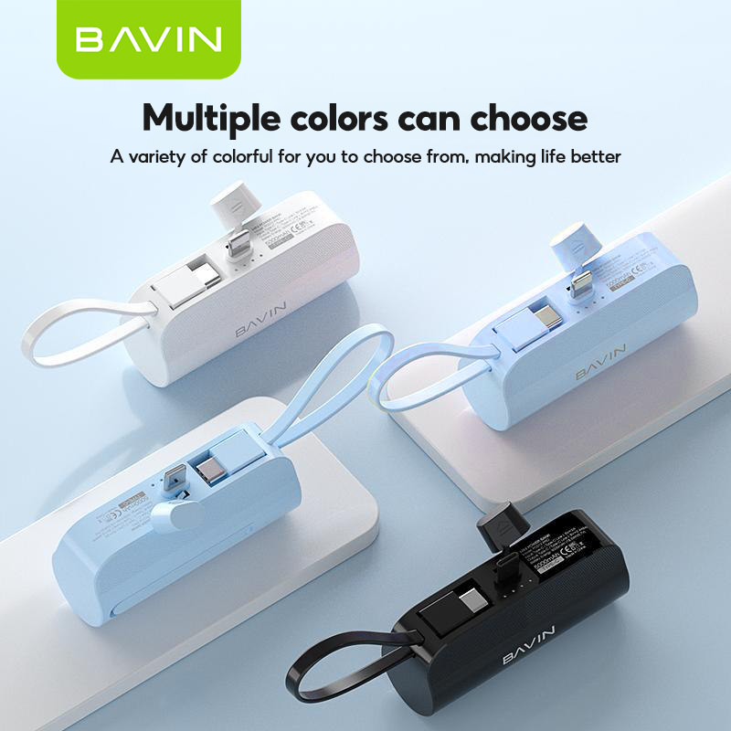 BAVIN Y-PC012 / Y-PC013 5000mAh Fast Charging Power Bank w/ Built-In USB/Type-C Cable
