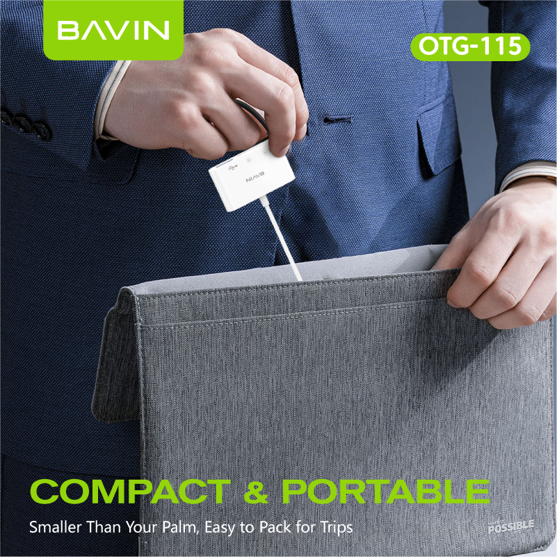BAVIN O114 3-in-1 Memory Card Reader OTG Adapter iPhone & Type-C to USB,SD,TF Card Slot for Phone,Laptop