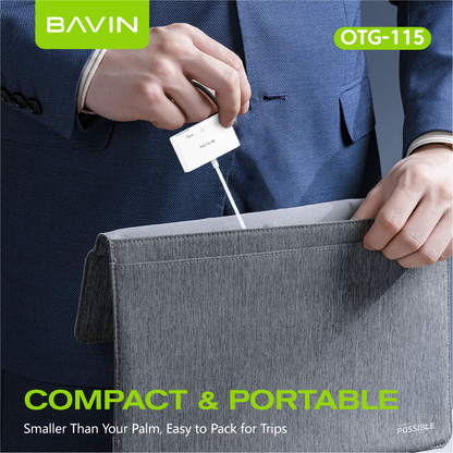 BAVIN O114 3-in-1 Memory Card Reader OTG Adapter iPhone & Type-C to USB,SD,TF Card Slot for Phone,Laptop