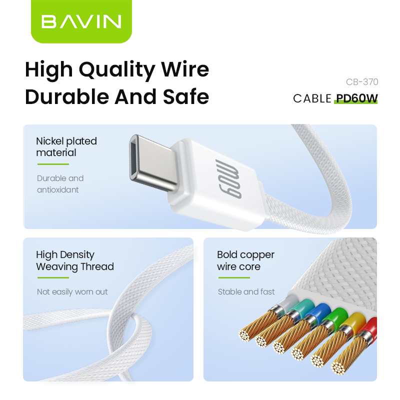 BAVIN U-CB370 60W Fast Charging Mini Cable 25cm for Type-C to Type-C & Type-C to iPhone
