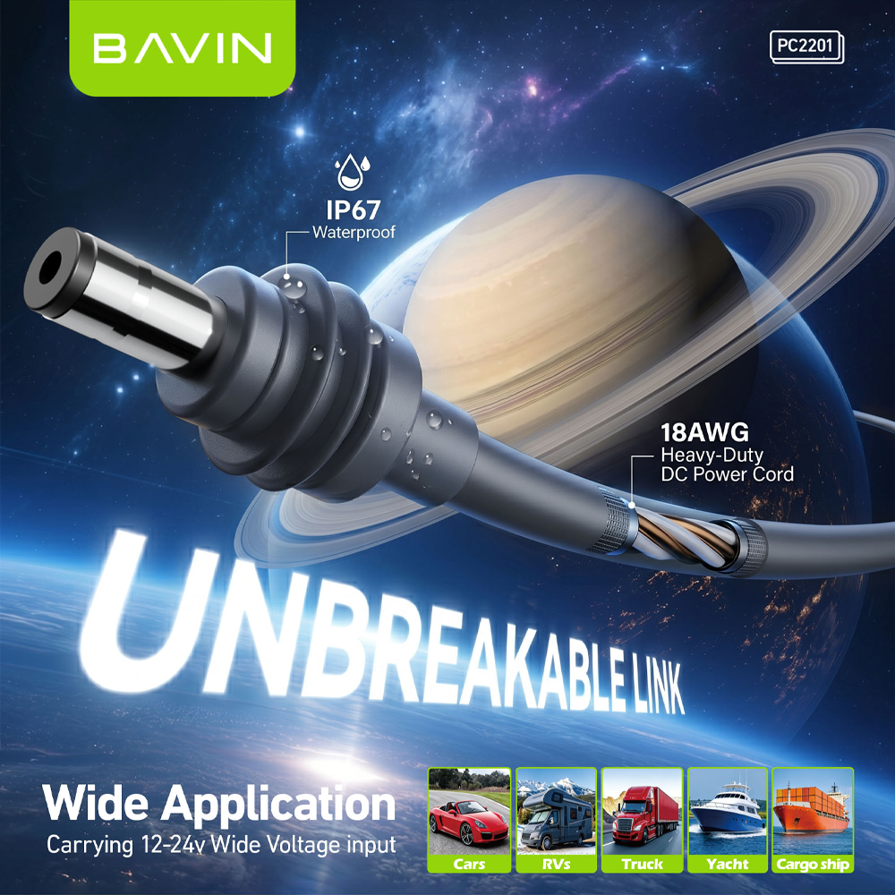 BAVIN PC2201 Starlink Mini 36W PD+QC3.0 Fast DC Power Cable Car Charger w/ Display + Waterproof Outdoor