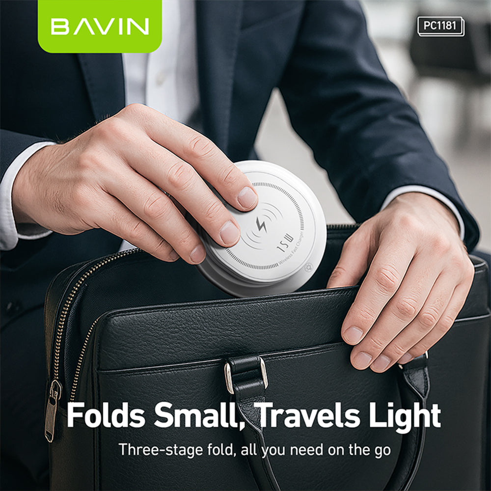 BAVIN Y-PC1181 3-in-1 Magnetic Wireless Charger 15W Fast Charging Dock for Phone / Watch / Earbuds Foldable w/ LED Light