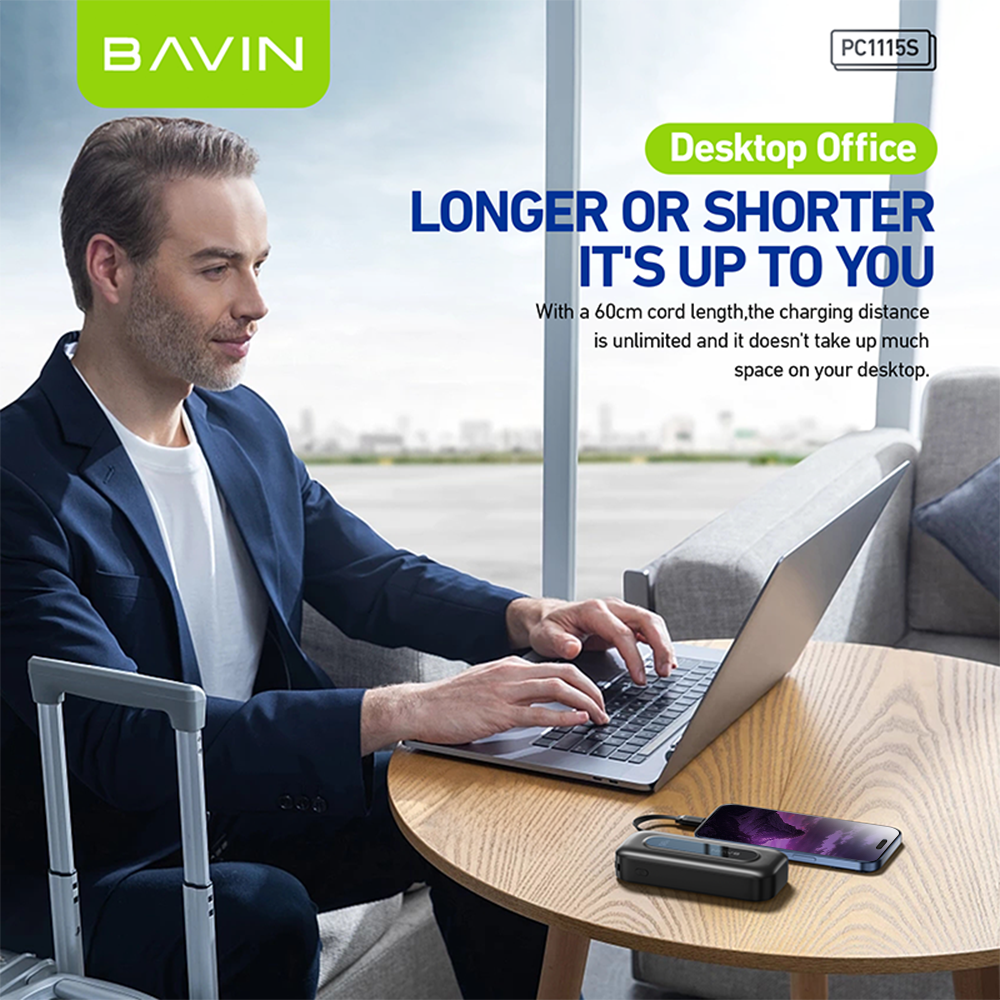 BAVIN PC1115 PD20W & 22.5W Fast Charging Powerbank 10000mAh w/ Built-In Cable Type-C for iPhone 16
