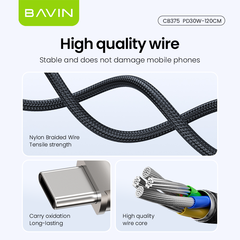 BAVIN CB375 30W PD Fast Charging Cable For Crossbody & Wrist Phone Lanyard 1.2M Cord Strap