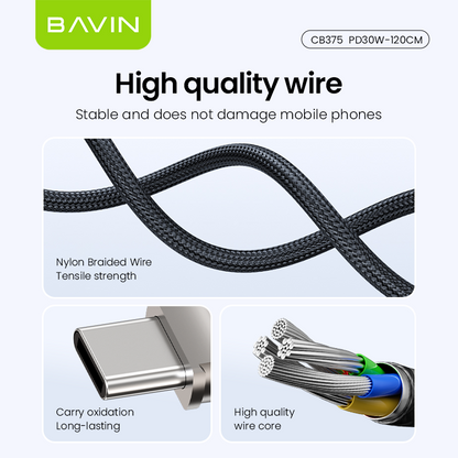 BAVIN CB375 30W PD Fast Charging Cable For Crossbody & Wrist Phone Lanyard 1.2M Cord Strap