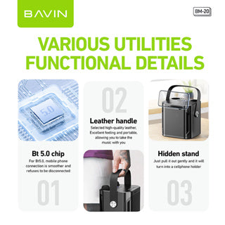 BAVIN DV-BM20 Professional Karaoke Bluetooth 5.0 Portable Speaker w/ Dual Microphones & Phone Stande