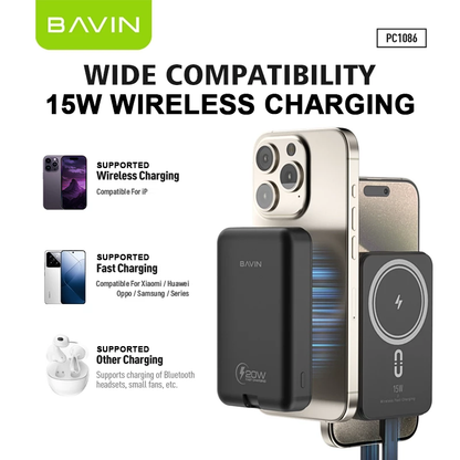 BAVIN PC1086 10000mAh PD 15W Mini Fast Charging Magnetic Powerbank Wireless Compact w/ Magnetic Ring